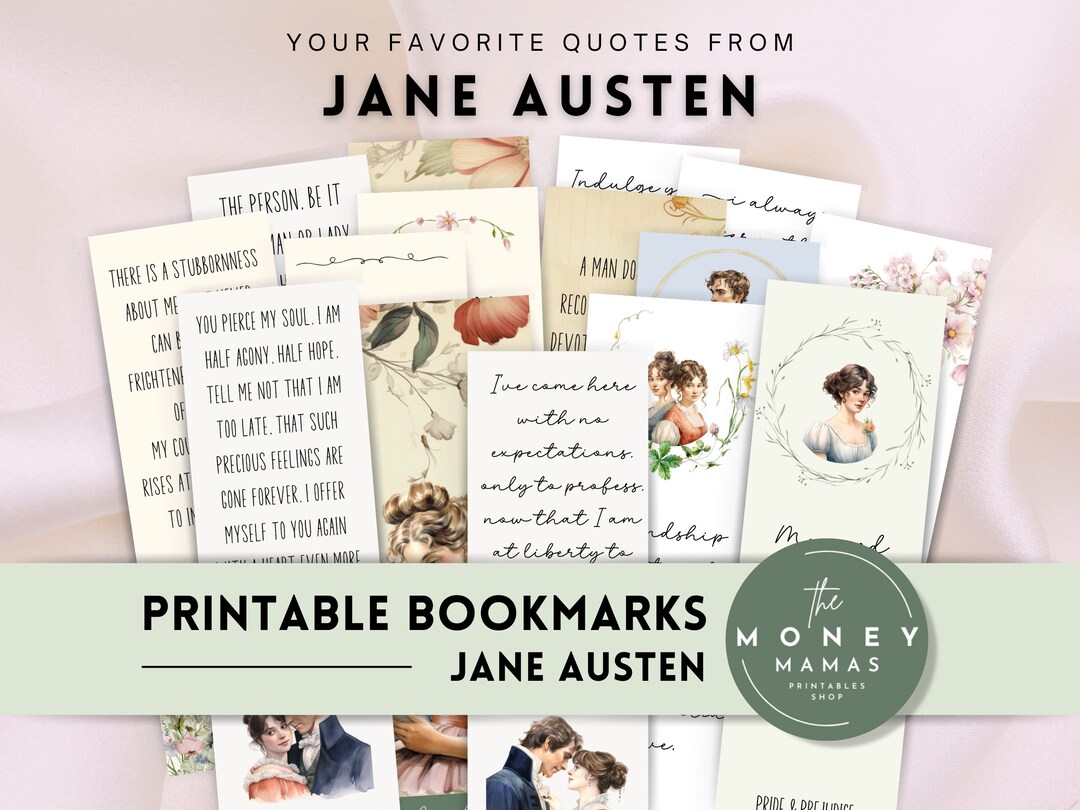 Jane Austen Printable Bookmarks, Cute Bookmarks Plus Reading Tracker ...