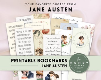 Segnalibri stampabili di Jane Austen, segnalibri carini e tracker di lettura, regali Jane Austen perfetti per le donne con citazioni d'amore