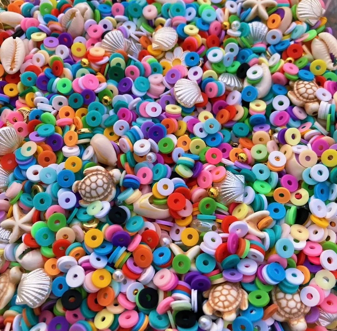 10mm flower shaped beads, polymer clay beads, rainbow beads, jewelry beads  bracelet beads, beads for kids approximately 40 beads