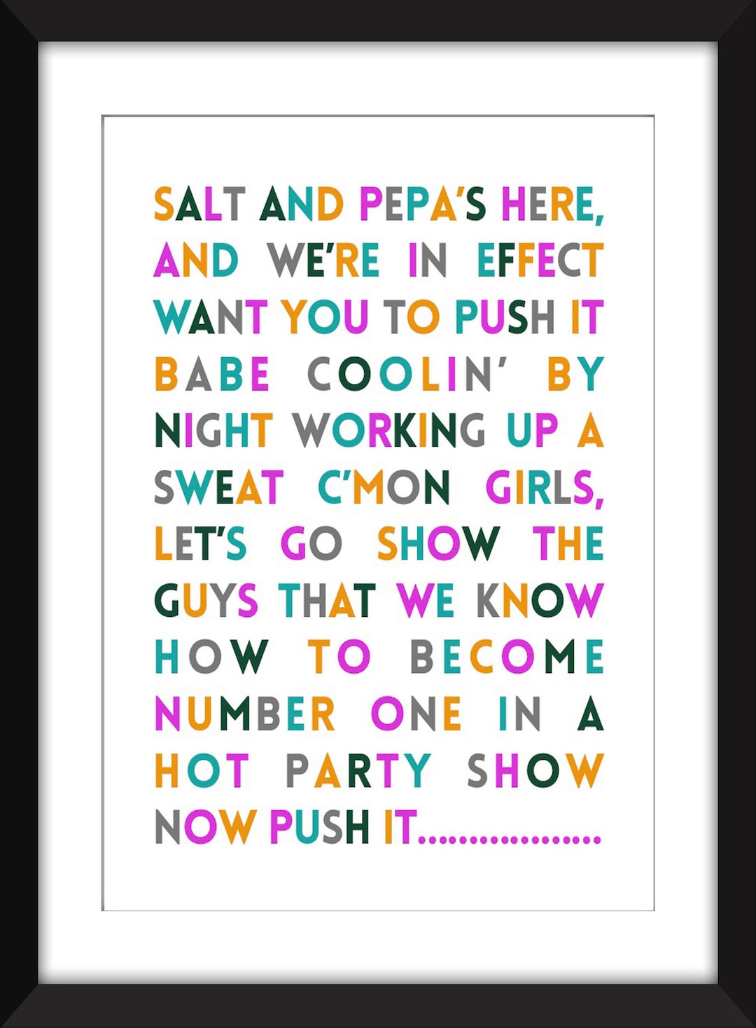 Push It Lyrics Unframed Salt N Pepa Print Etsy