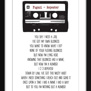 Repeater Lyrics - Unframed Fugazi Print