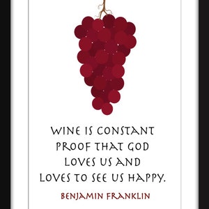 Wijn is een constant bewijs dat God van ons houdt Quote - Ingelijste Benjamin Franklin Print