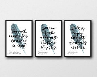 Set of 3 William Shakespeare Unframed Prints - Ideal Gift for Shakespeare Fan