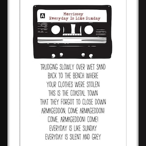 ♥ Jeden Tag ist wie Sonntag Songtext - Ungerahmt Morrissey Druck - Ideales Geschenk für Morrissey Fan