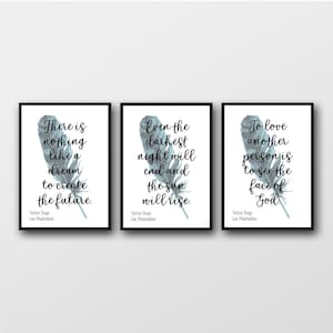 Set of 3 Les Miserables Quotes - Unframed Victor Hugo Prints - Ideal Gift for Les Miserables Fan