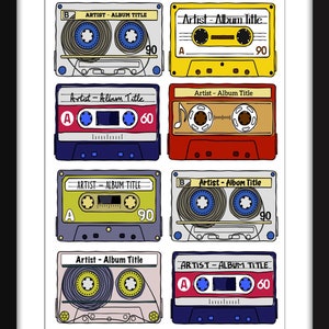 Favourite Albums/Songs - Unframed Personalised Cassette Print - Perfect Gift Idea