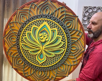 Muurkunst lotus-mandala | Houten mandaladecor | Handgemaakte muurkunst