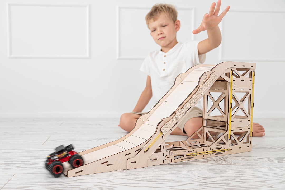 2in1 Wooden Racetrack and Jumping Ramp! Auto Trampoline | Assembled ...