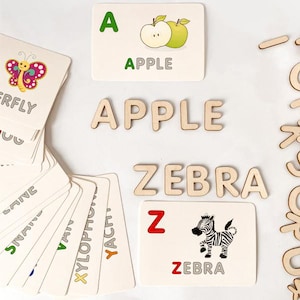 Letras de madera y tarjetas del alfabeto, juguetes educativos para niños, tarjetas didácticas de animales del alfabeto, letras del alfabeto, tarjetas Montessori