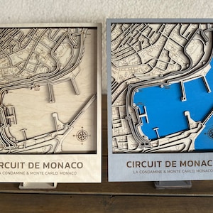 Carte des rues de Monte-Carlo en 3D, carte en bois 3D du circuit du Grand Prix de Formule 1 de Monaco