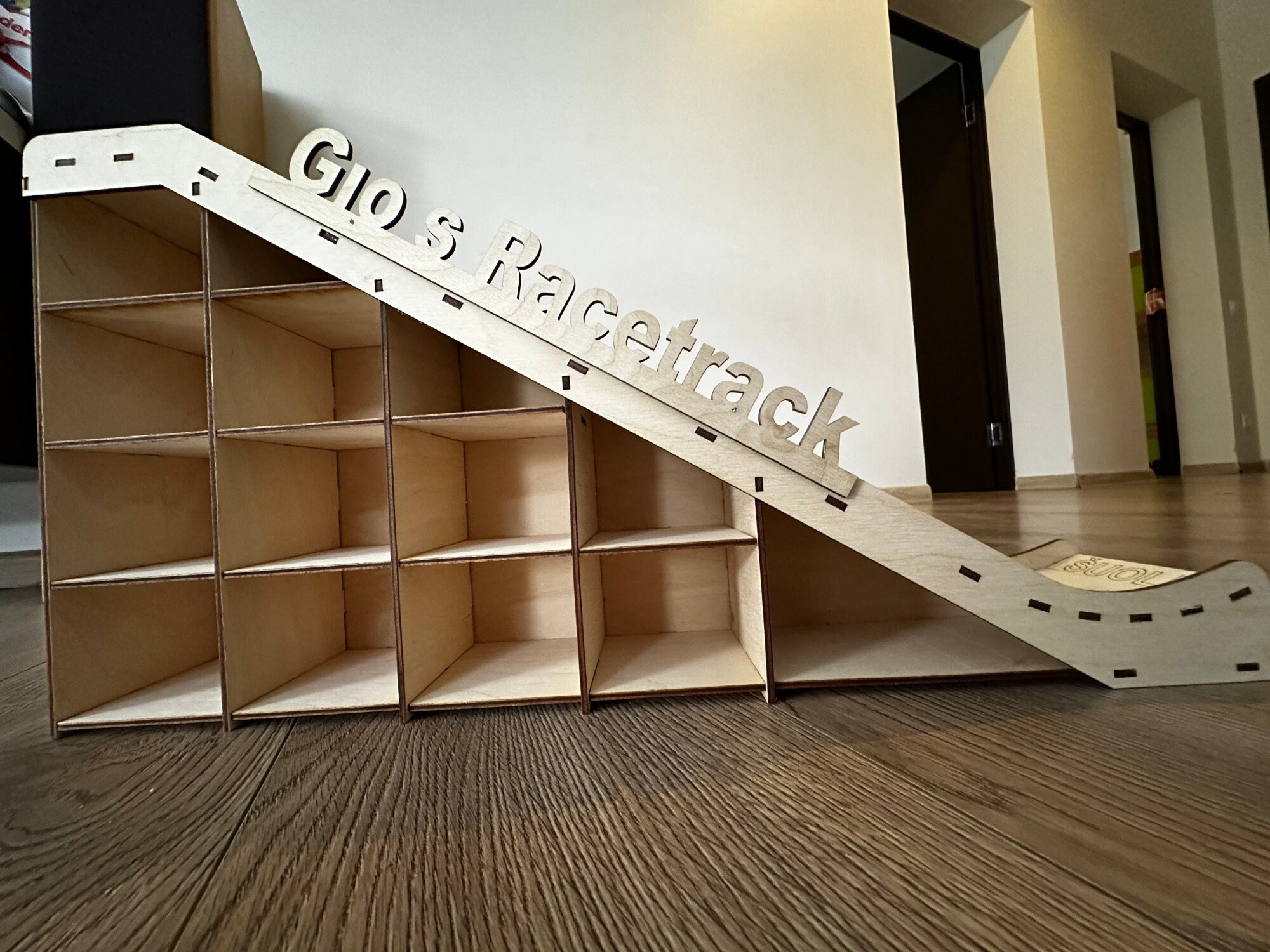 Wooden Car Racetrack Ramp JUMP Trampoline and Auto Garage Personalised ...