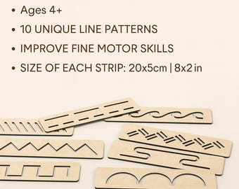 Wooden Tracing Strips – Montessori Toy | Prewriting Tool for Kids | Handwriting Practice Board | Fine Motor Learning Toy