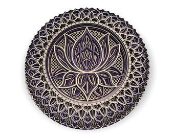 Houten mandala lotusbloem, mandala kunst aan de muur, muurdecoratie huis