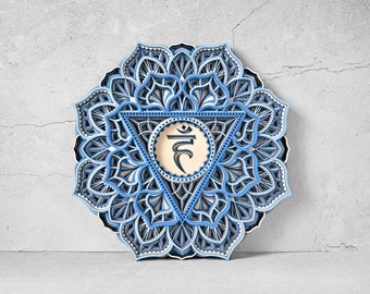 Exklusivt trä Mandala 3D halschakra – Vishuddha.