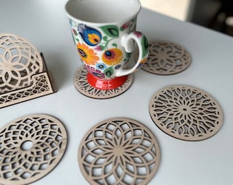 Wooden Coasters Set with box / Drink Coasters/ Set of 6 Wood Coasters/ Mandala Coasters/ New Home Gift/ Housewarming Gift