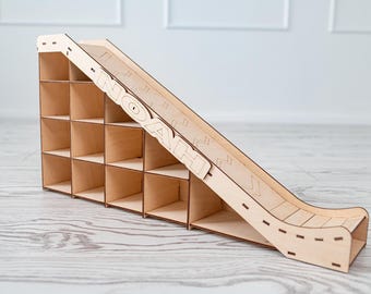 Rampe De Course En Bois Avec 4 Voitures – Jouet Éducatif Piste Pour Enfants Garçons Filles