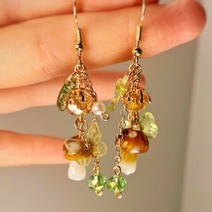 Mushroom Fairy Garden Leaf Butterfly Earrings