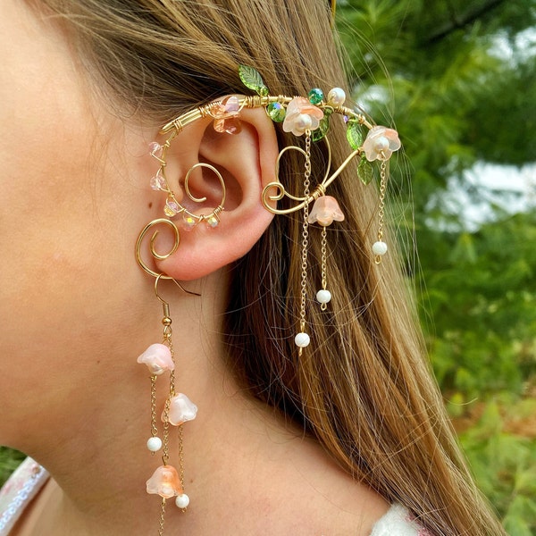 Par de orejas de hada inspiradas en ACOTAR de Elain Archeron, jardín de flores doradas