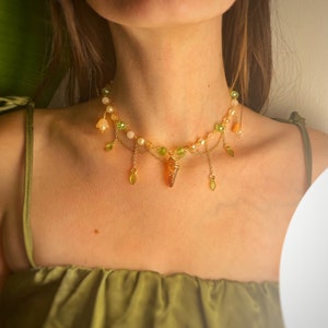 Gold Fairy Flower Leaf Garden Choker Necklace Adjustable
