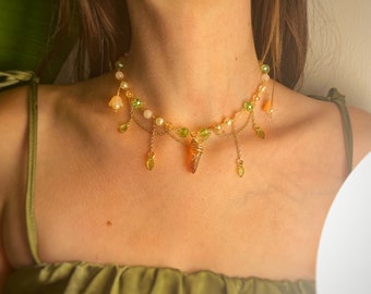 Gold Fairy Flower Leaf Garden Choker Necklace Adjustable