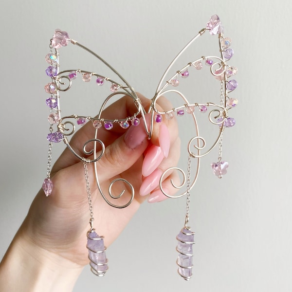 Paire de boucles d'oreilles papillons roses et violets pour fée/fée elfe