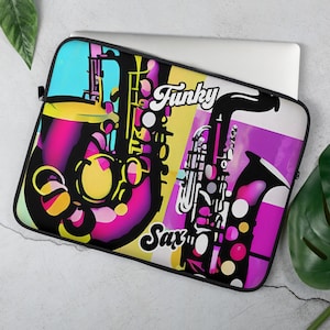 Laptop Sleeve Funky Saxophone Popart 13 or 15 inch / Tablet Sleeve