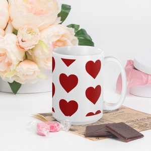 Cute Red Heart Pattern Ceramic Glossy Mug 11oz or 15oz / Valentine&#39;s gift