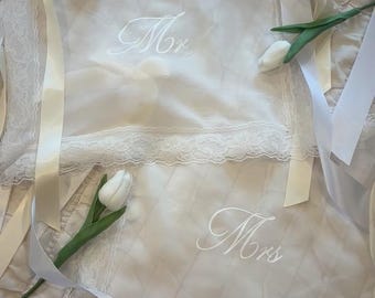 Mr & Mrs / Just Married / Tulle / Lace / Linen / Custom Text / Chair Signs with Ribbon
