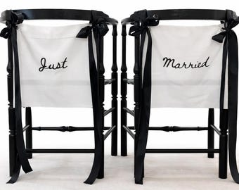 Just Married / Mr & Mrs / Custom Text / Chair Signs with Ribbon