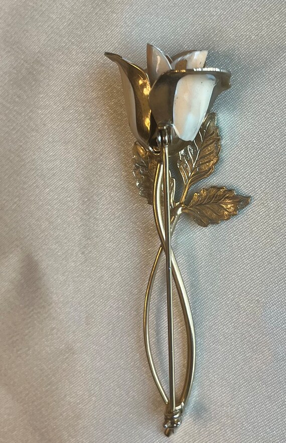 Vintage 1950s rose flower brooch / pin light pink /… Gem