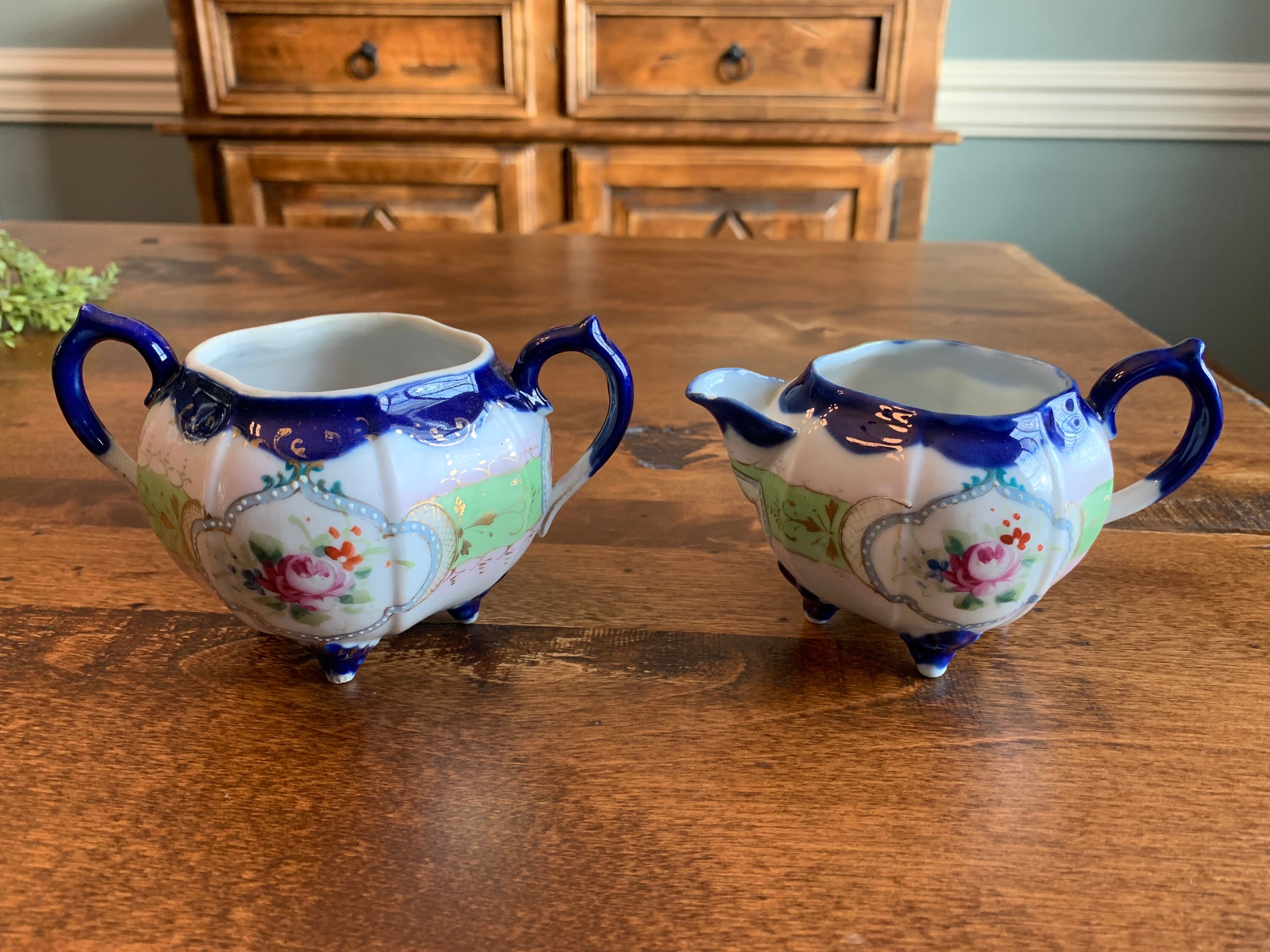 Vintage Hand Painted Japanese Porcelain Sugar and Creamer Set Etsy