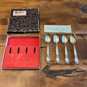 4 Oneida Community Ballad 4-1/2&quot; Silver Plated Demitasse Spoons 1953