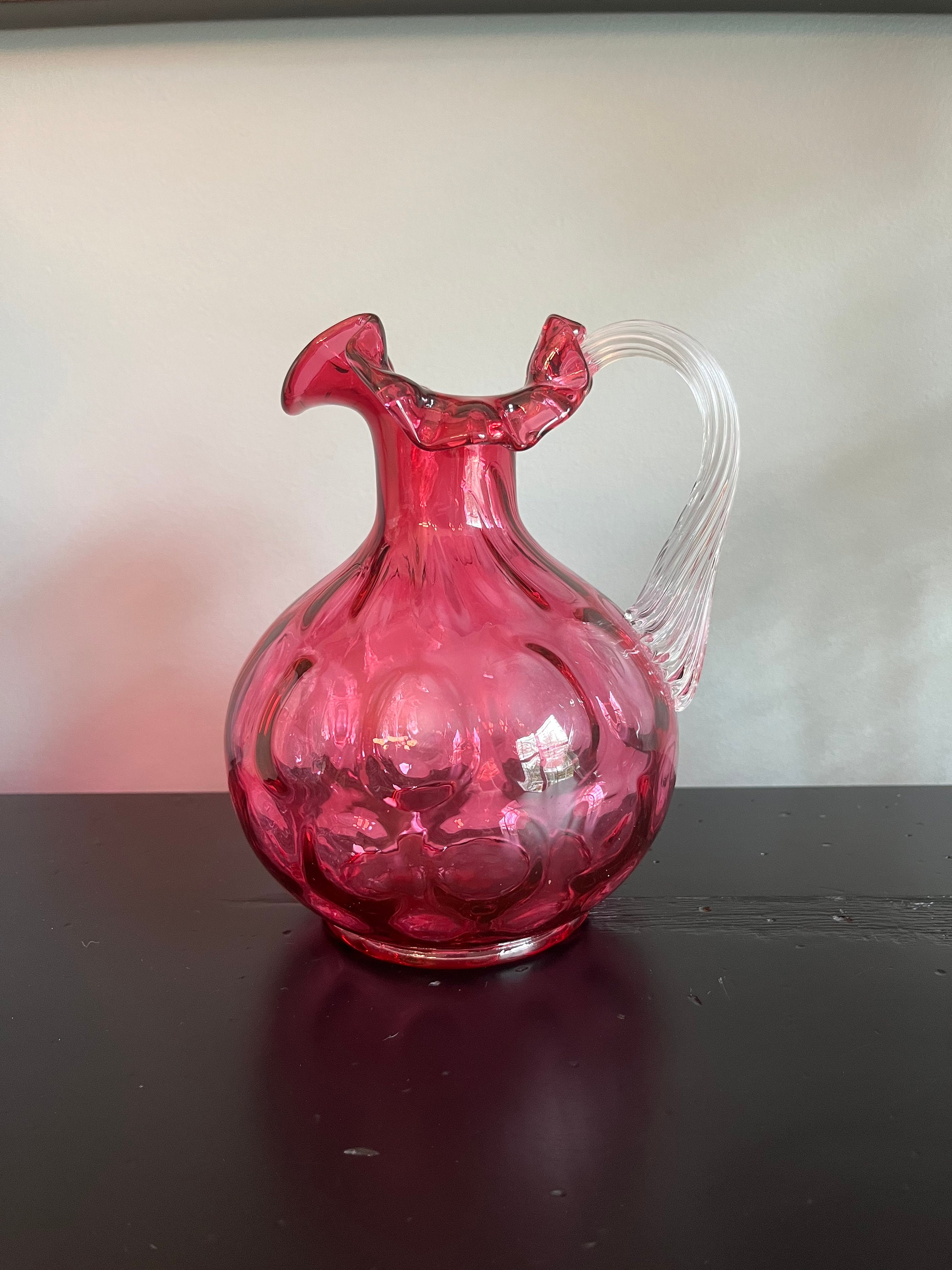 Fenton Red Cranberry Glass Coin Dot - Thumb Print - Inverted