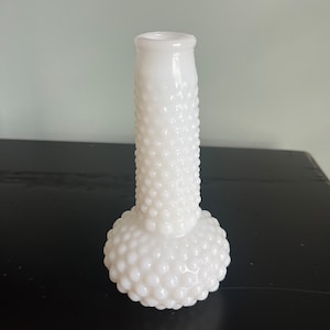 Vintage Mid Century Hobnail Milk Glass Bud Vase 6 3/4 inches tall number 4 on the bottom