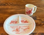 1930s Little Bo Peep White Vitrock by Fire King Child s divided glass plate with matching mug - vintage - adorable