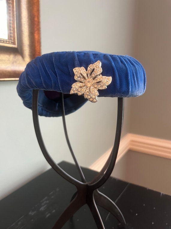 Vintage Blue Velvet Hat - Saddle, Juliette style w