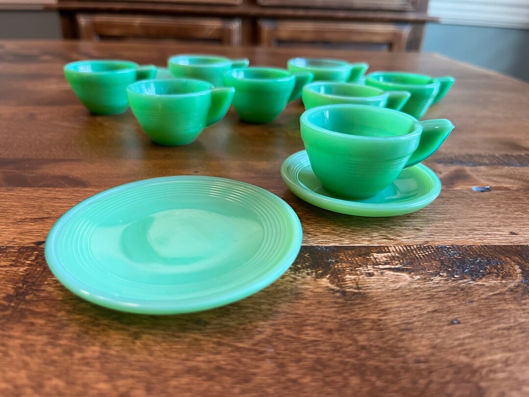 Vintage Akro Agate Green Tea Set Miniatures 1940s Childs Etsy