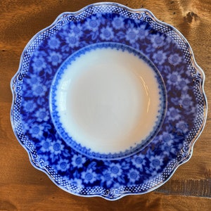 Antique soup bowl 1897 Grace Gold Blue Flow by WH Grindley - Scalloped floral rim - gold accents - 9 inches in diameter