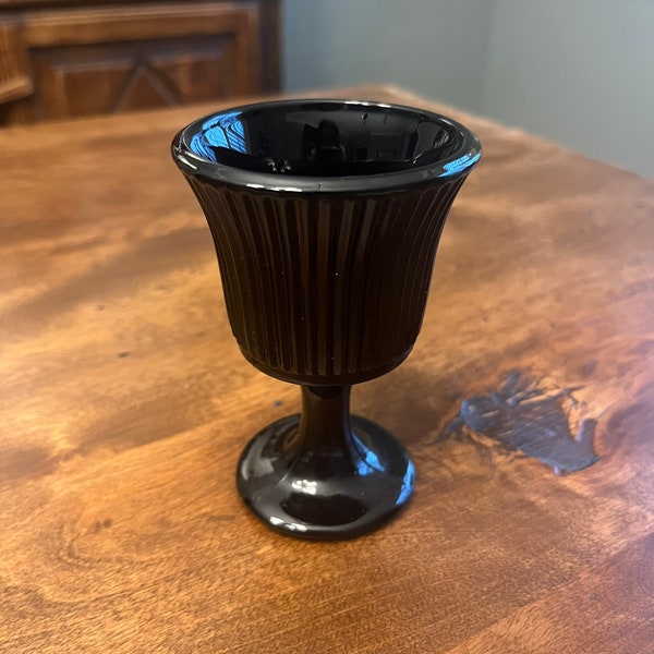 Vintage Indiana Glass Black Glass Tea Light Votive Candle Holder - ING17 pattern