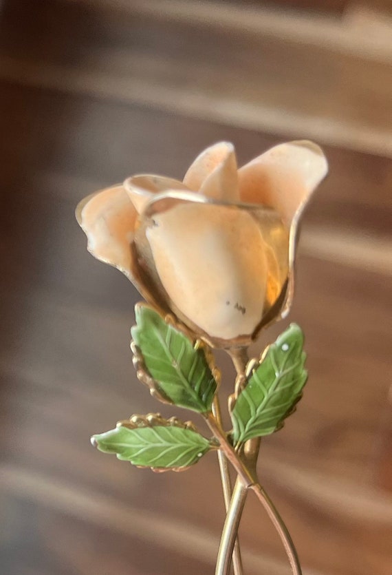 Vintage 1950s rose flower brooch / pin light pink /… Gem