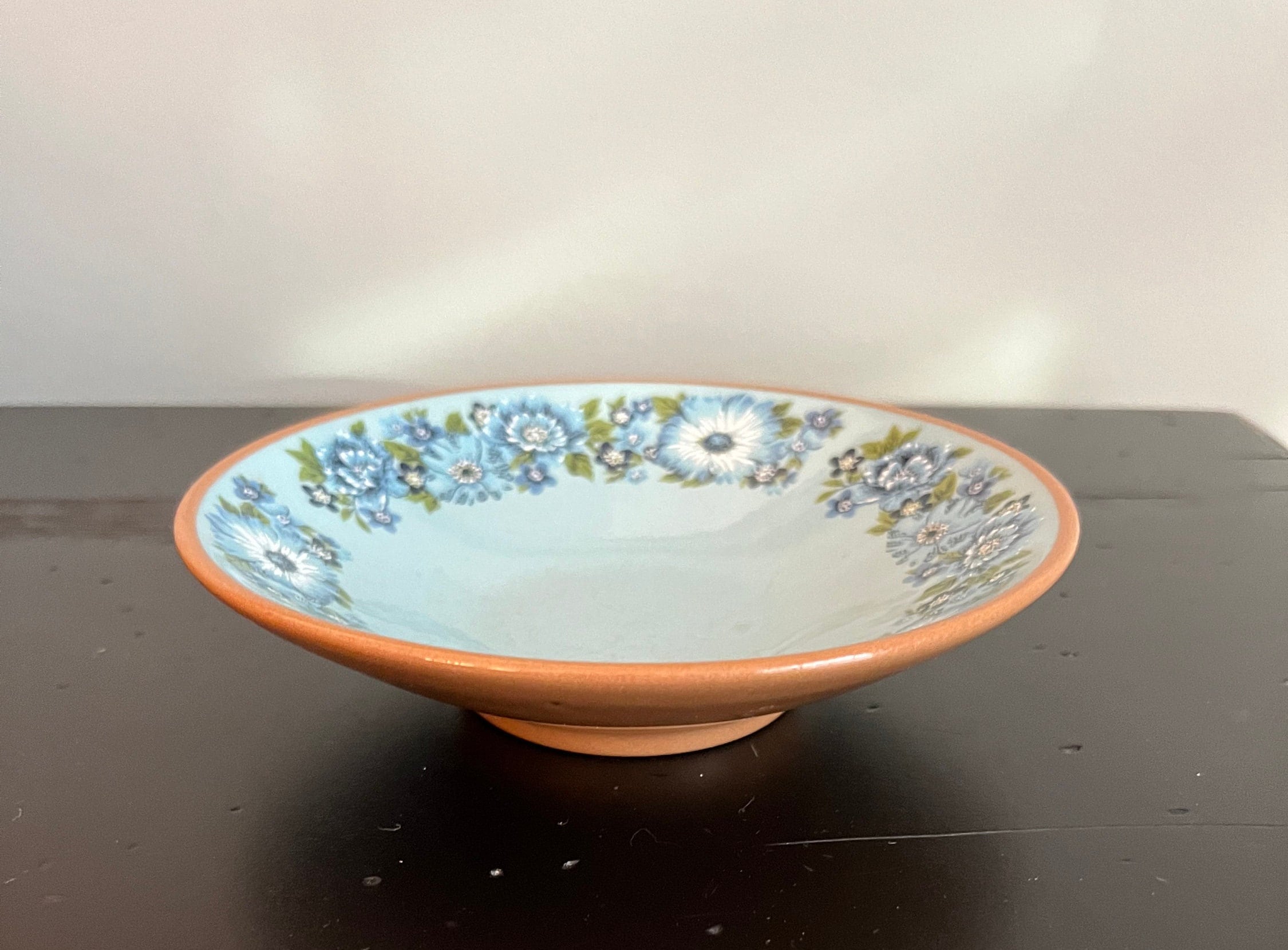 Taylor Smith & Taylor Blue Azura Bowl - mid century floral Blue and Brown - Ironware - in diameter - replacement bowl - 5 3/4 in. Diameter