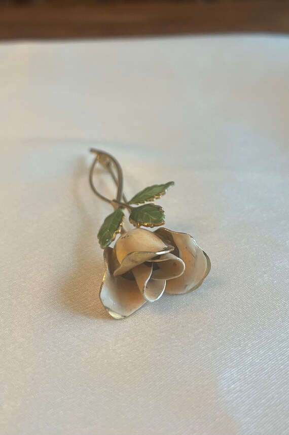 Vintage 1950s rose flower brooch / pin light pink /… Gem