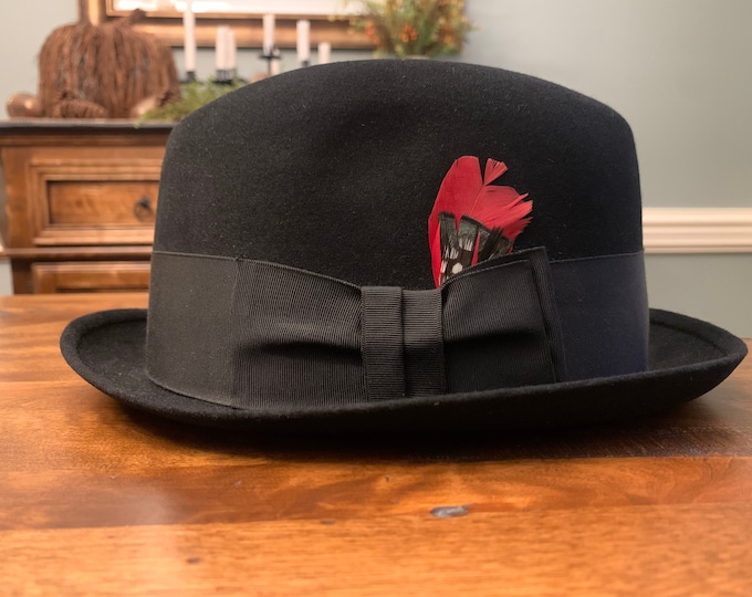 Vintage Knox New York Fedora Premier Quality Black Fur Felt Hat Size 7