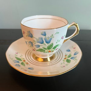 Vintage Tuscan Fine English Bone China Tea Cup and Saucer set - Made in England - bluebell / blue flowers - Gorgeous!