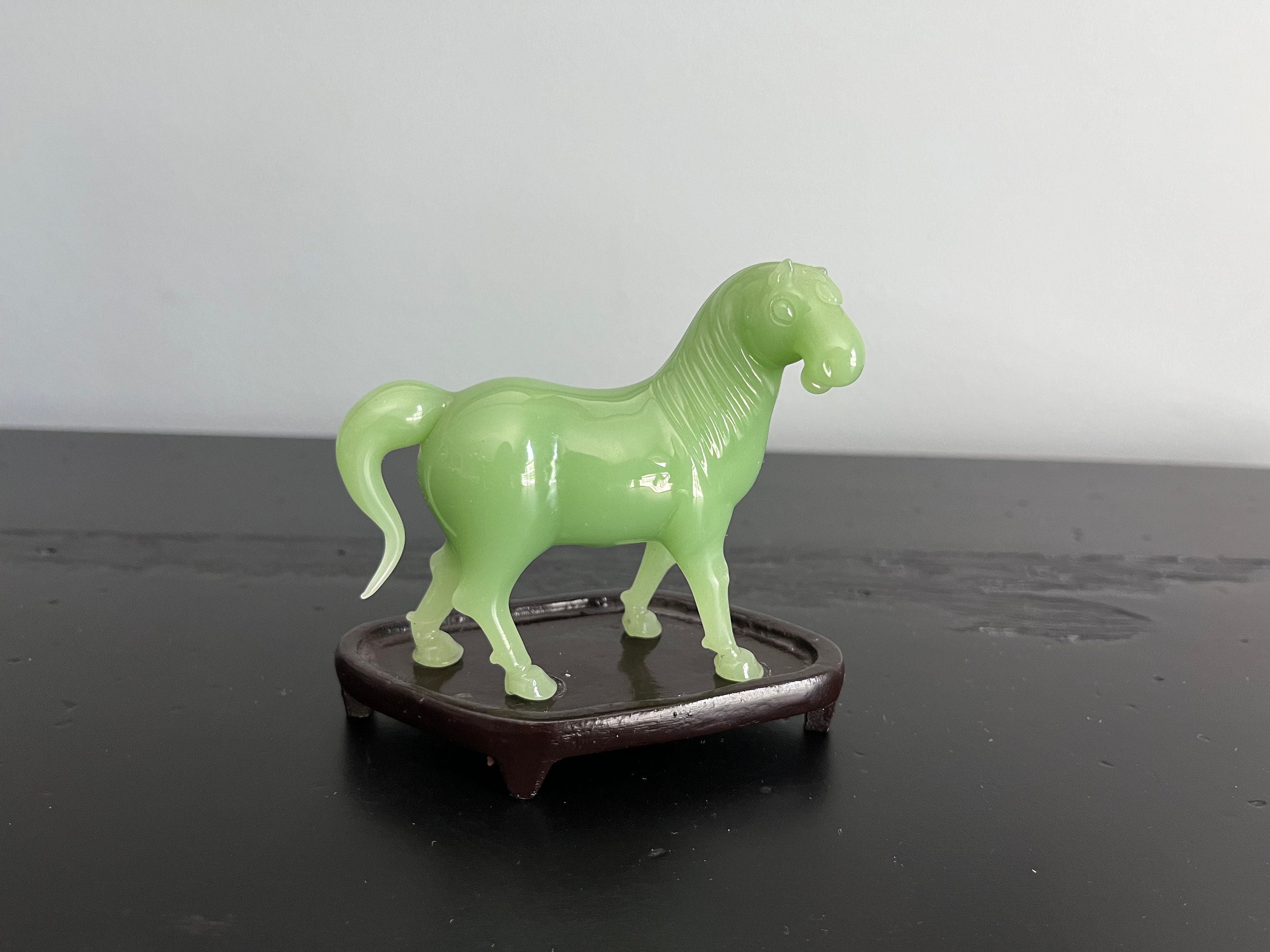 Vintage Jade Chinese Peking Glass Horse Figurine 3 1/2