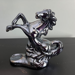 Vintage Marex Iridescent black / gray ceramic Horse decor - incense burner - Statue - made in Poland