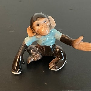 Vintage Retired Hagen Renaker Baby Chimpanzee Monkey in Blue Shirt Figurine Miniature
