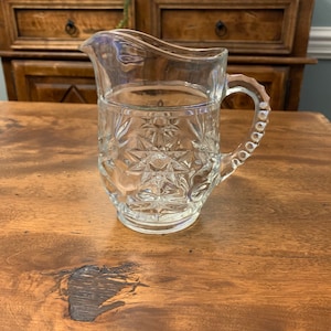 Vintage Anchor Hocking Prescut Star Pattern - Pressed Glass - Pint Size Pitcher - Gorgeous!