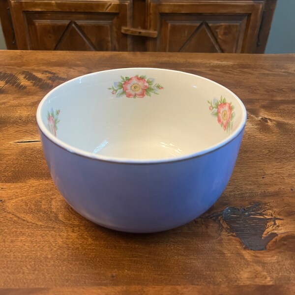 Vintage Hall’s Royal Rose Periwinkle Blue Mixing Bowl 6 inch diameter Hall Superior Quality Kitchenware Bowl - Nice! - Straight sides no rib