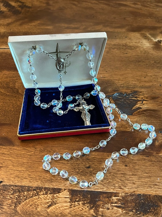 Gorgeous vintage Catholic Rosary - clear beads, c… - image 10